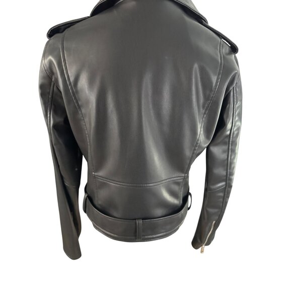 ZARA Small Black Faux Leather Belted Jacket Belted Waist & Zipper Pockets - Picture 15 of 15